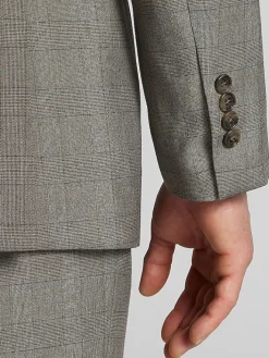 2-piece Suits|Big & Tall Suits-Wilke-Rodriguez Modern Fit Plaid Suit Light Brown Plaid