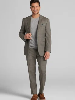 2-piece Suits|Big & Tall Suits-Wilke-Rodriguez Modern Fit Plaid Suit Light Brown Plaid