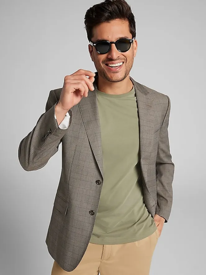 2-piece Suits|Big & Tall Suits-Wilke-Rodriguez Modern Fit Plaid Suit Light Brown Plaid