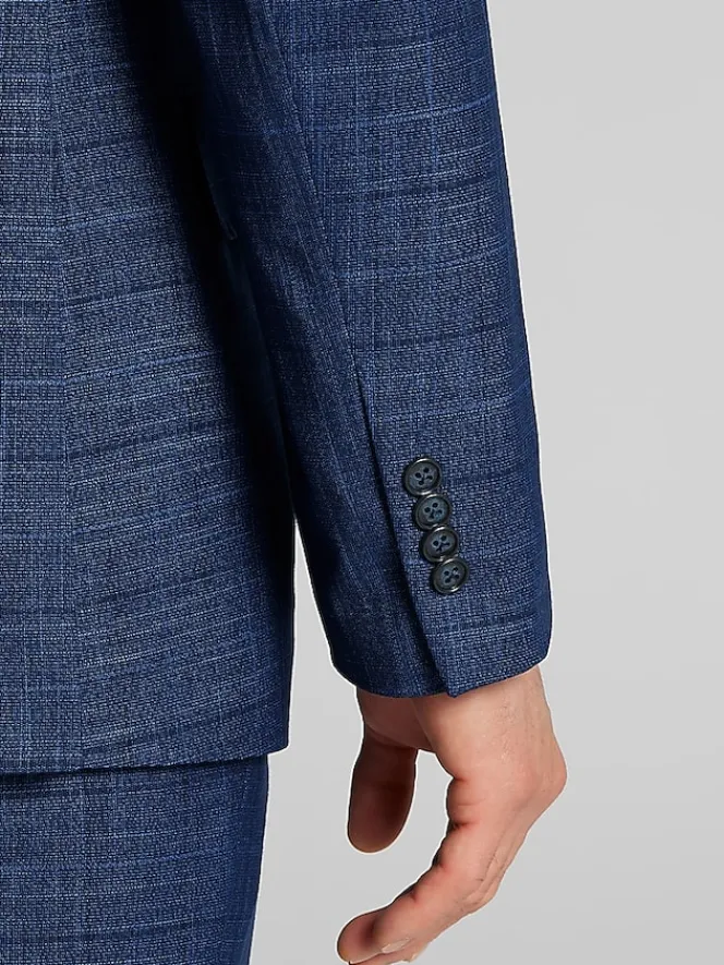 2-piece Suits|Big & Tall Suits-Wilke-Rodriguez Modern Fit Plaid Suit Navy Plaid