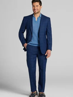 2-piece Suits|Big & Tall Suits-Wilke-Rodriguez Modern Fit Plaid Suit Navy Plaid