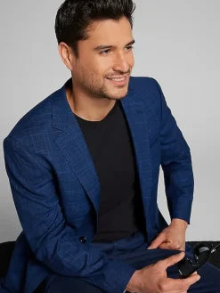 2-piece Suits|Big & Tall Suits-Wilke-Rodriguez Modern Fit Plaid Suit Navy Plaid