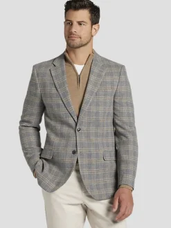 Big & Tall Sport Coats|Sport Coats-Nautica Modern Fit Plaid Tweed Sport Coat Lt Gray Plaid