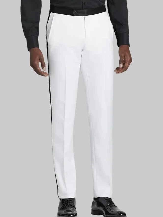 Dress Pants|3-piece Suits-Egara Modern Fit Satin Trim Tuxedo Pants White
