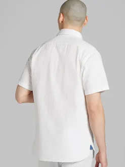 Casual Shirts|Button Up Shirts-Joseph Abboud Modern Fit Seersucker Short Sleeve Button Up Shirt White