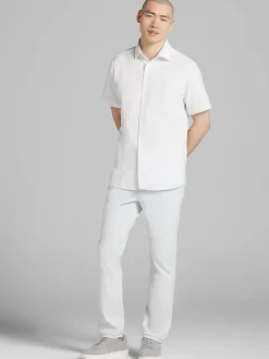 Casual Shirts|Button Up Shirts-Joseph Abboud Modern Fit Seersucker Short Sleeve Button Up Shirt White