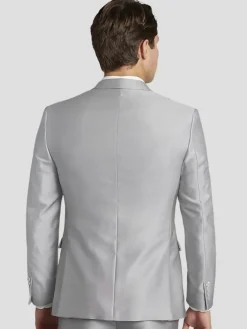 3-piece Suits|Suit Separates-Egara Modern Fit Shiny Suit Jacket Pewter Shiny