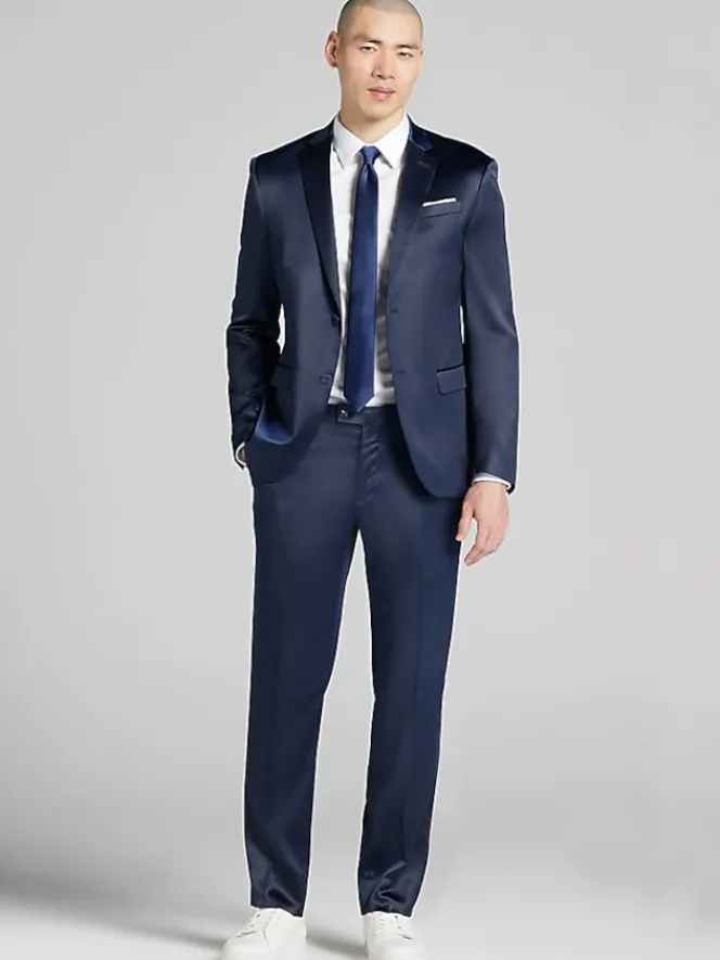 3-piece Suits|Suit Separates-Egara Modern Fit Shiny Suit Jacket Navy Shiny