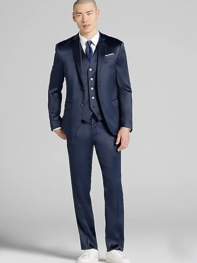 3-piece Suits|Suit Separates-Egara Modern Fit Shiny Suit Jacket Navy Shiny
