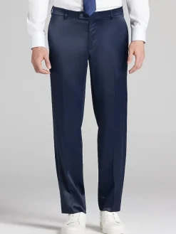 Dress Pants|3-piece Suits-Egara Modern Fit Shiny Suit Pants Navy Shiny