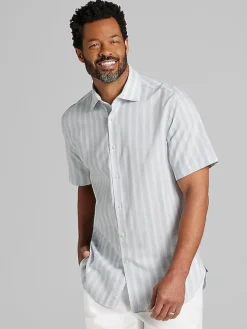 Button Up Shirts|Casual Shirts-Joseph Abboud Modern Fit Short Sleeve Button Up Shirt Light Blue/White