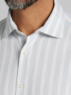Button Up Shirts|Casual Shirts-Joseph Abboud Modern Fit Short Sleeve Button Up Shirt Light Blue/White