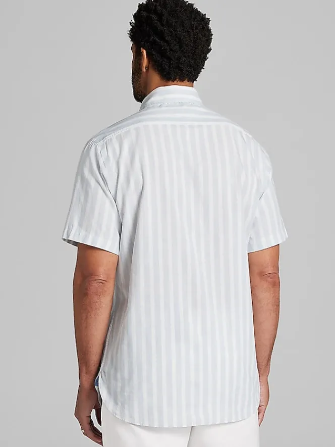 Button Up Shirts|Casual Shirts-Joseph Abboud Modern Fit Short Sleeve Button Up Shirt Light Blue/White