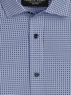 Button Up Shirts|Long Sleeve Button Up Shirts-Pronto Uomo Modern Fit Small Scale Print Button Up Shirt Blue