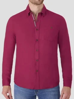 Button Up Shirts|Long Sleeve Button Up Shirts-Report Collection Modern Fit Solid Button Up Shirt Deep Red