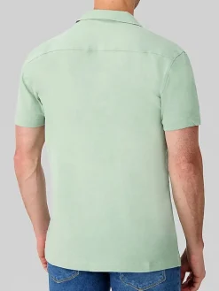 Button Up Shirts-Report Collection Modern Fit Solid Knit Slub Camp Shirt Light Green