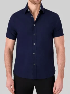 Button Up Shirts|Casual Shirts-Report Collection Modern Fit Solid Linen Blend Button Up Shirt Light Blue