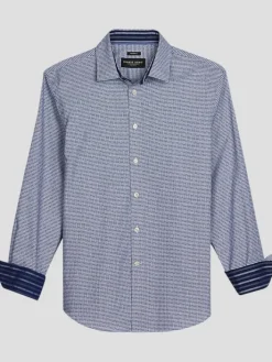 Button Up Shirts|Long Sleeve Button Up Shirts-Pronto Uomo Modern Fit Stripe Contrast Button Up Shirt Navy