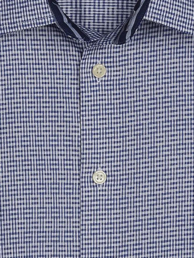 Button Up Shirts|Long Sleeve Button Up Shirts-Pronto Uomo Modern Fit Stripe Contrast Button Up Shirt Navy