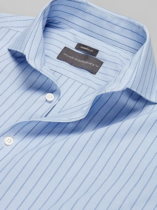 Dress Shirts-Wilke-Rodriguez Modern Fit Stripe Dress Shirt Blue