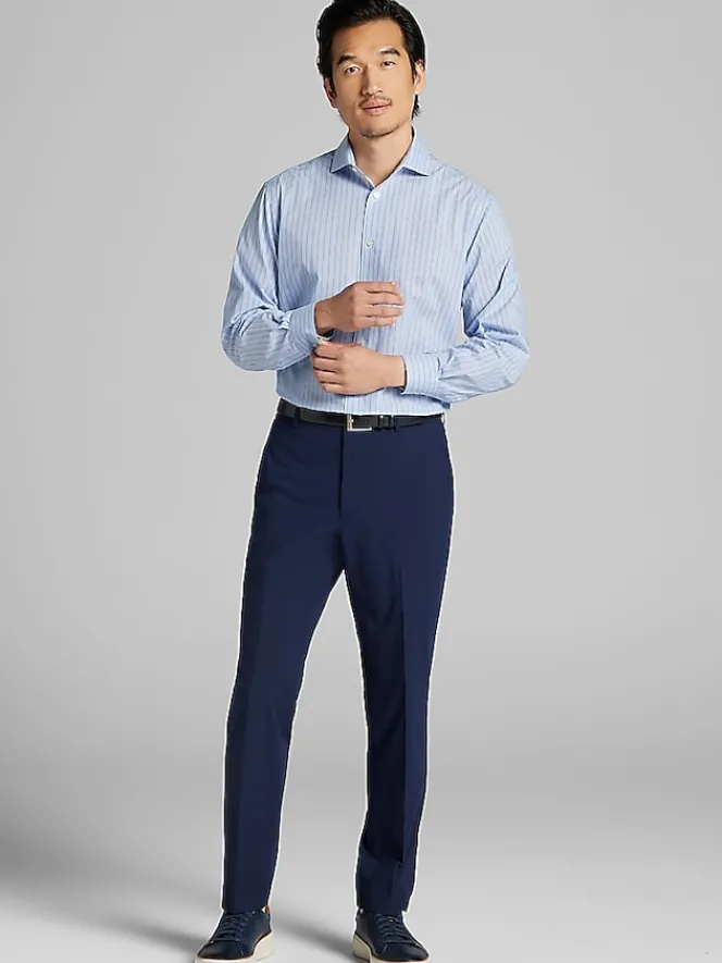 Dress Shirts-Wilke-Rodriguez Modern Fit Stripe Dress Shirt Blue