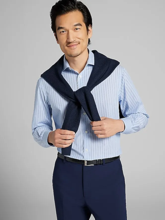 Dress Shirts-Wilke-Rodriguez Modern Fit Stripe Dress Shirt Blue