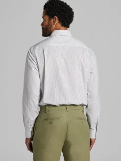 Designer Dress Shirts|Dress Shirts-Joseph Abboud Modern Fit Stripe Dress Shirt Grey/Navy