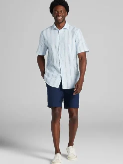 Button Up Shirts|Casual Shirts-Joseph Abboud Modern Fit Stripe Linen Blend Button Up Shirt Light Blue