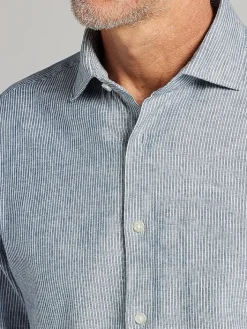 Button Up Shirts|Long Sleeve Button Up Shirts-Joseph Abboud Modern Fit Stripe Linen Blend Button Up Shirt Navy/White