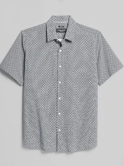 Button Up Shirts-Pronto Uomo Modern Fit Tile 4-Way Stretch Button Up Shirt Black