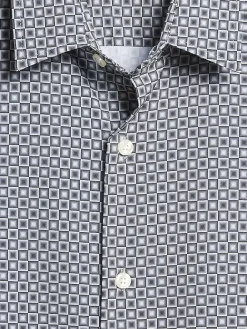 Button Up Shirts-Pronto Uomo Modern Fit Tile 4-Way Stretch Button Up Shirt Black