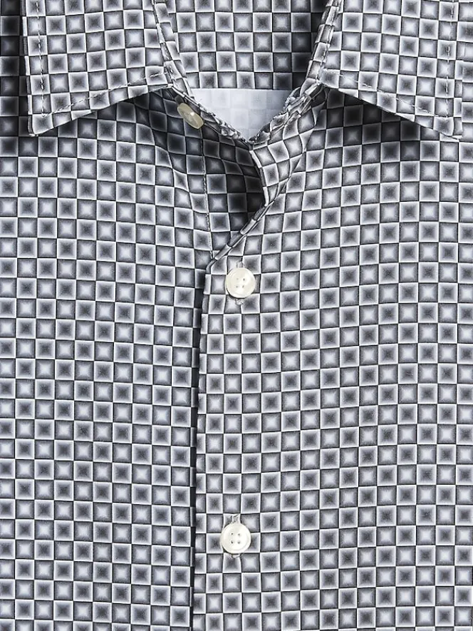Button Up Shirts-Pronto Uomo Modern Fit Tile 4-Way Stretch Button Up Shirt Black