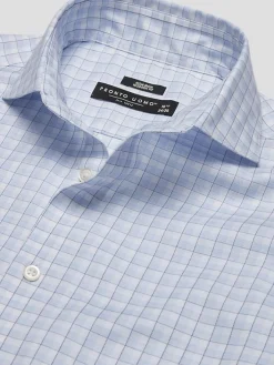 Patterned Dress Shirts|Dress Shirts-Pronto Uomo Modern Fit Tonal Plaid Spread Collar Dress Shirt Blue