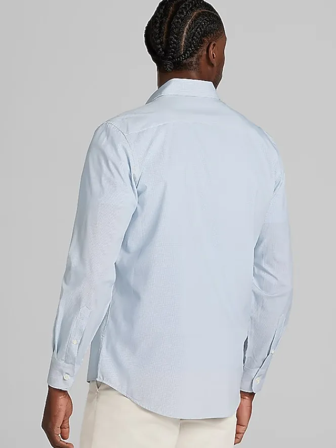 Button Up Shirts|Long Sleeve Button Up Shirts-Pronto Uomo Modern Fit 4-Way Stretch Diamond Button Up Shirt Blue