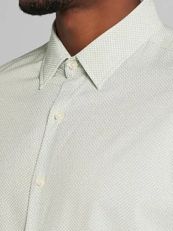 Button Up Shirts|Long Sleeve Button Up Shirts-Pronto Uomo Modern Fit 4-Way Stretch Mini Circles Button Up Shirt Green