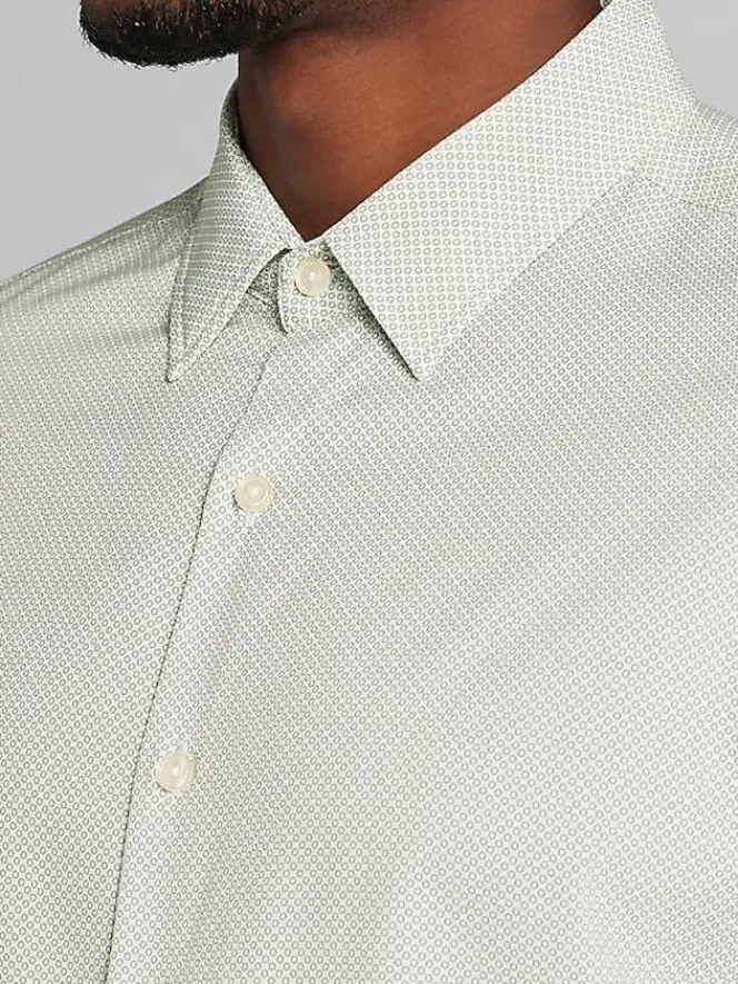 Button Up Shirts|Long Sleeve Button Up Shirts-Pronto Uomo Modern Fit 4-Way Stretch Mini Circles Button Up Shirt Green