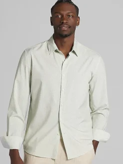 Button Up Shirts|Long Sleeve Button Up Shirts-Pronto Uomo Modern Fit 4-Way Stretch Mini Circles Button Up Shirt Green