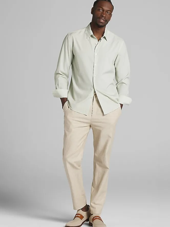 Button Up Shirts|Long Sleeve Button Up Shirts-Pronto Uomo Modern Fit 4-Way Stretch Mini Circles Button Up Shirt Green