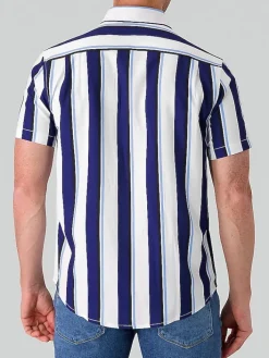 Button Up Shirts|Casual Shirts-Report Collection Modern Fit 4-Way Stretch Plaid Button Up Shirt Navy And Blue