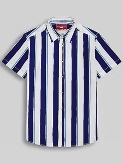 Button Up Shirts|Casual Shirts-Report Collection Modern Fit 4-Way Stretch Plaid Button Up Shirt Navy And Blue