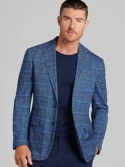 Sport Coats|Sport Coats-Joseph Abboud Modern Fit Windowpane Knit Sport Coat Navy Windowpane