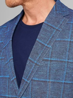 Sport Coats|Sport Coats-Joseph Abboud Modern Fit Windowpane Knit Sport Coat Navy Windowpane
