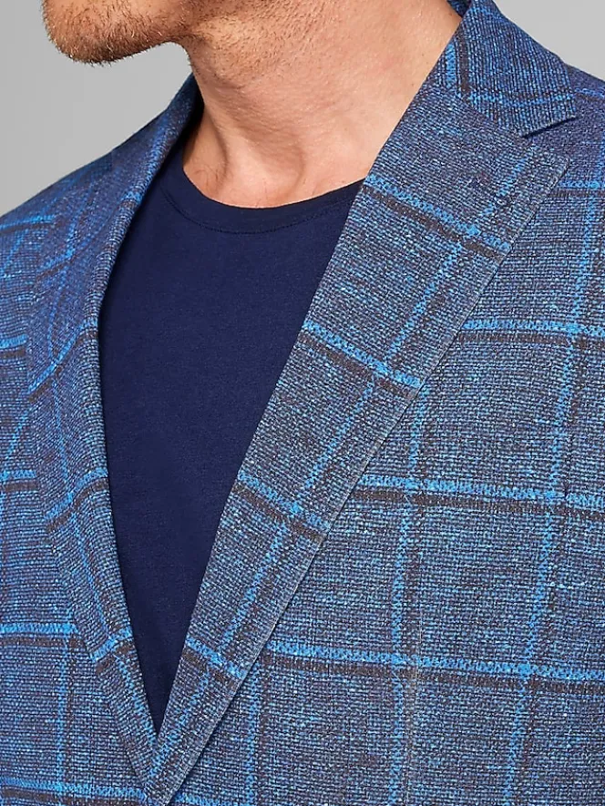 Sport Coats|Sport Coats-Joseph Abboud Modern Fit Windowpane Knit Sport Coat Navy Windowpane