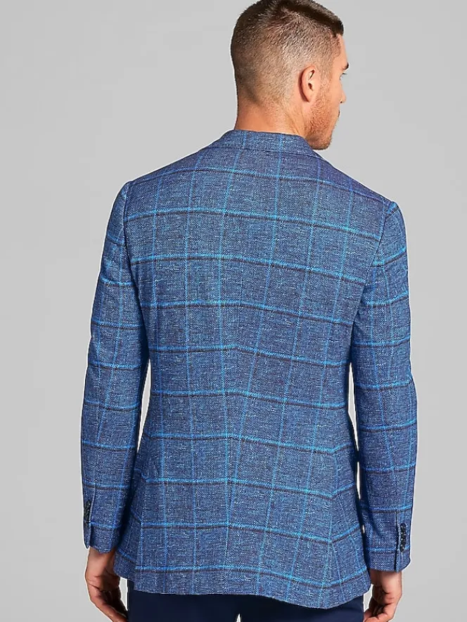 Sport Coats|Sport Coats-Joseph Abboud Modern Fit Windowpane Knit Sport Coat Navy Windowpane