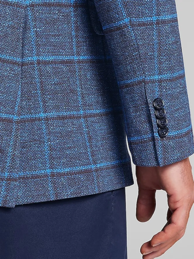 Sport Coats|Sport Coats-Joseph Abboud Modern Fit Windowpane Knit Sport Coat Navy Windowpane