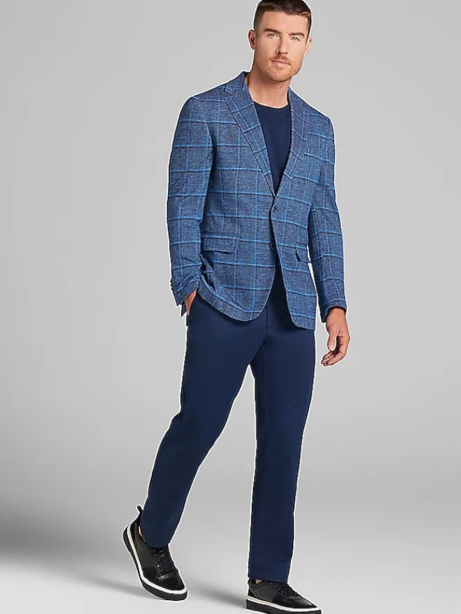 Sport Coats|Sport Coats-Joseph Abboud Modern Fit Windowpane Knit Sport Coat Navy Windowpane