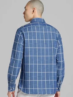 Button Up Shirts|Casual Shirts-Joseph Abboud Modern Fit Windowpane Plaid Button Up Shirt Blue