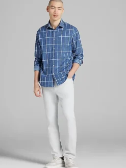 Button Up Shirts|Casual Shirts-Joseph Abboud Modern Fit Windowpane Plaid Button Up Shirt Blue