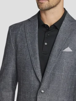 Sport Coats|Sport Coats-Joseph Abboud Modern Fit Windowpane Plaid Sport Coat Grey Plaid