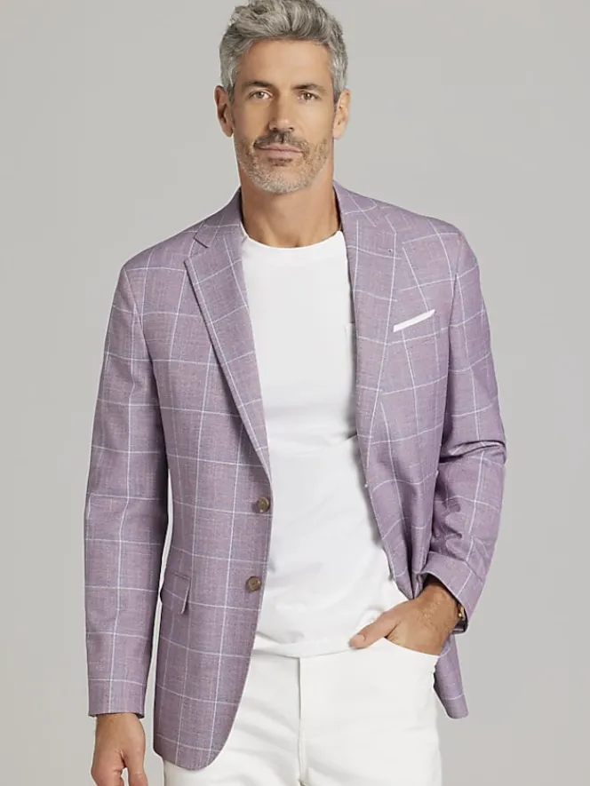 Big & Tall Sport Coats|Sport Coats-JOE Joseph Abboud Modern Fit Windowpane Sport Coat Rose Windowpane